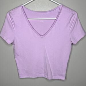 Wild Fable Lavender Cropped V-Neck Tee Soft Stretch Short Sleeve Top
